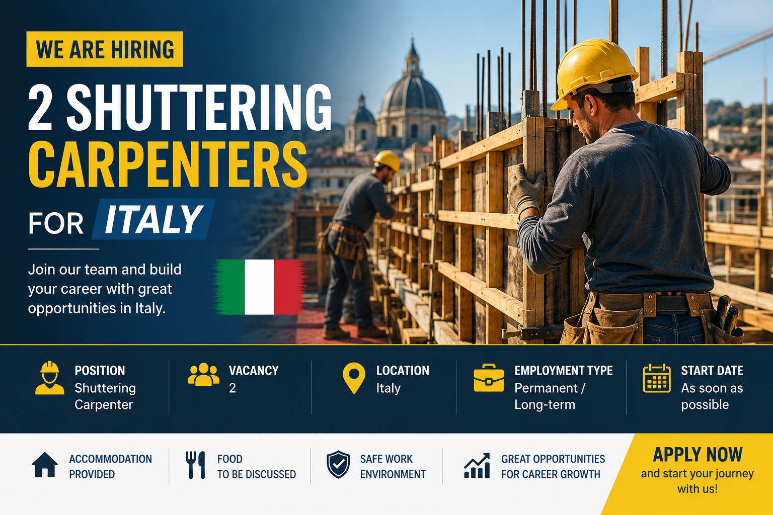 2 Shuttering Carpenters for Italy